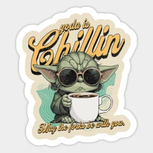 yoda is Chillin,"May the forks be with you." star wars Sticker